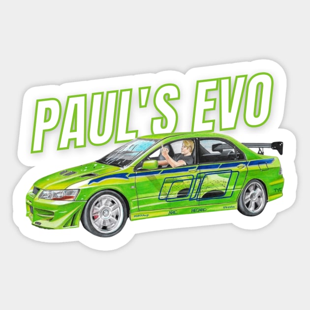 Paul walker's lancer { fast and furious } Sticker by MOTOSHIFT